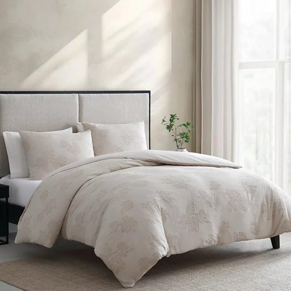 Vera Wang Roses Cotton Jacquard 3-Pc. KING Duvet Cover Set